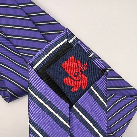 Rooster Repp Tie -Mens 58” Long -Purple Blue Stripe - Silk Necktie - Picture 4 of 7